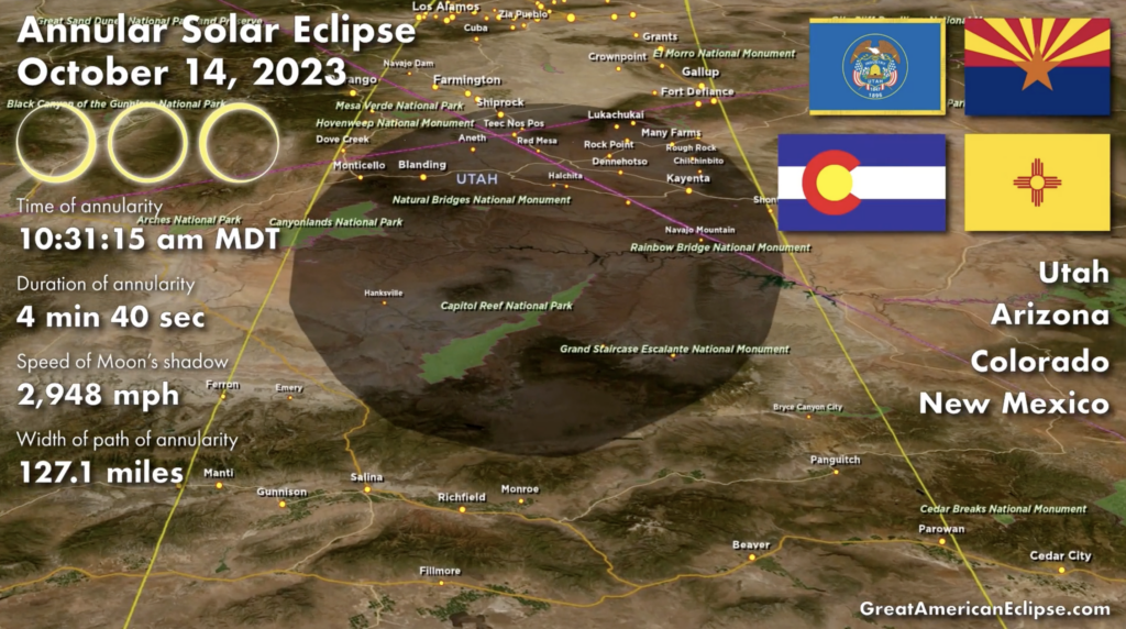 Fly over the Ring of Fire eclipse of October 14, 2023!